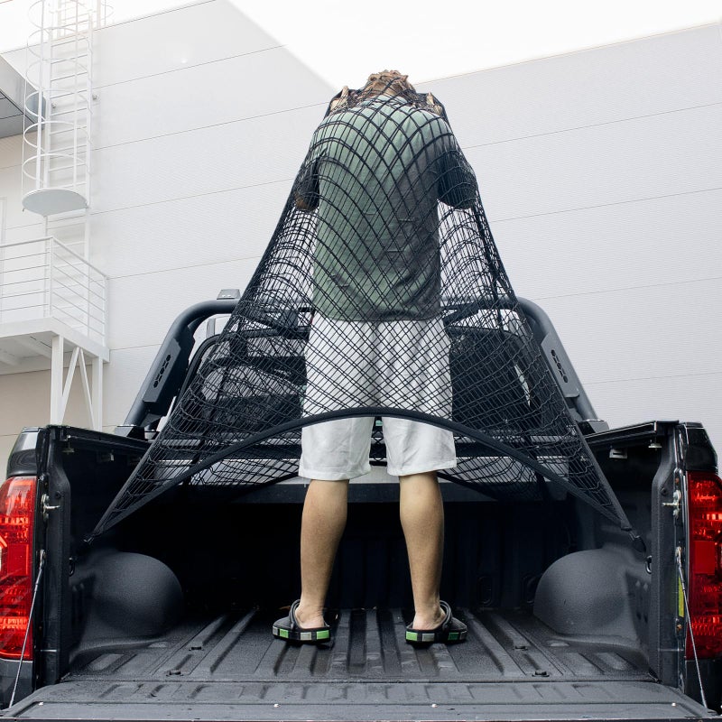Isvo Cargo Net for Pickup Truck Bed  Trucks Cargo Net Mesh Organizer  4'x4' Stretch to 7'x7' Highly Elastic Truck Bed Net for Camping  Trip Luggage  Compatible with Trailer  Ford  Chevrolet  Dodge - Image 1